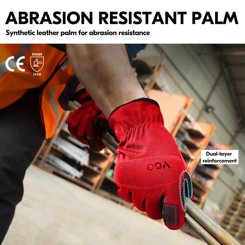 Vgo... 3-Pairs Synthetic Leather Work Gloves, Multi-Purpose Light Duty Work Gloves, Breathable & High Dexterity, Touchscreen (Size XL, 3 Color, NB7581) - Image 2